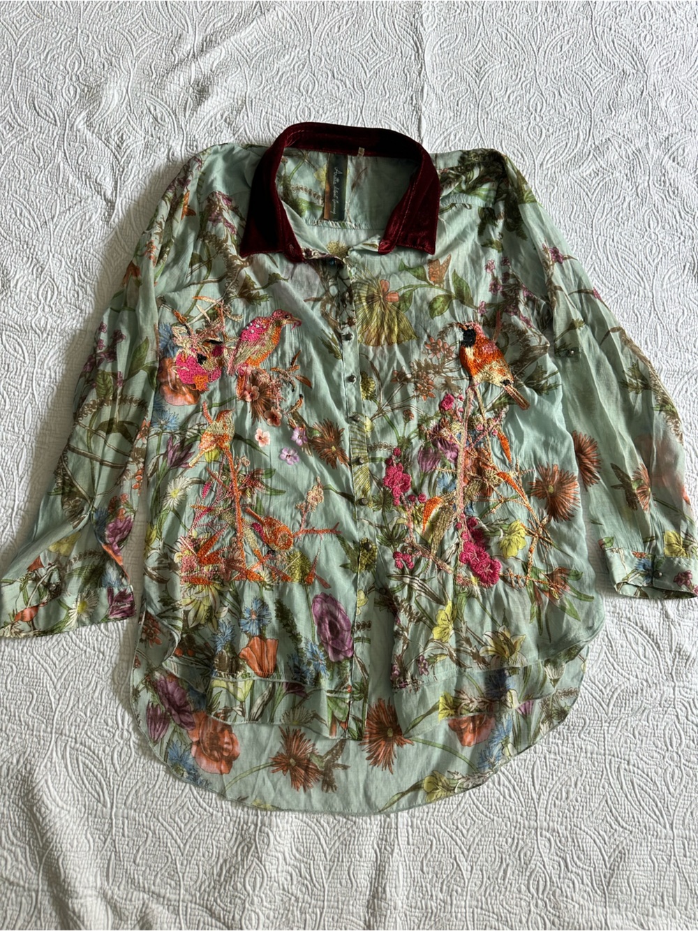 Aratta Embroidered Floral Button down Blouse